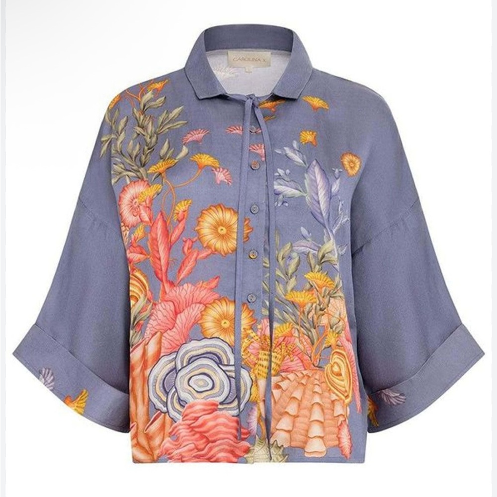 NEW NWT Carolina K Blue Shell Elements Kimono Top